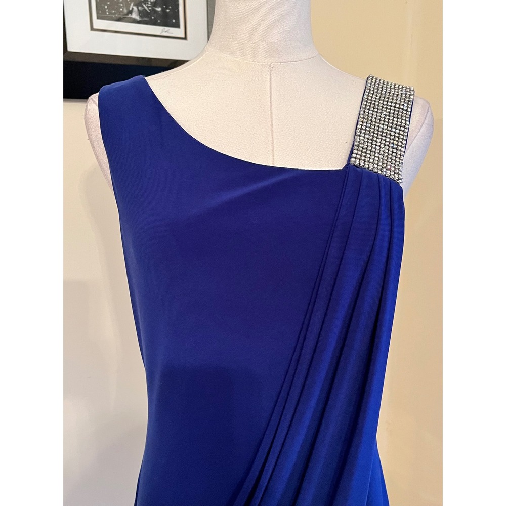 Betsy & Adam Royal Blue Rhinestone Detail Draped Cocktail Dress Size 6 - Picture 5 of 8